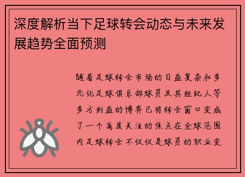 深度解析当下足球转会动态与未来发展趋势全面预测